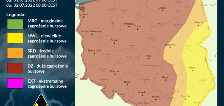 Prognoza burzowa na 1.07.2022 i noc z 1/2.07.2022