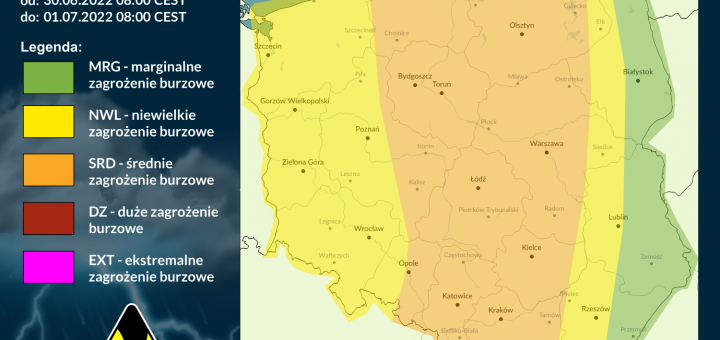 Prognoza burzowa na 30.06.2022 i noc z 30/1.07.2022