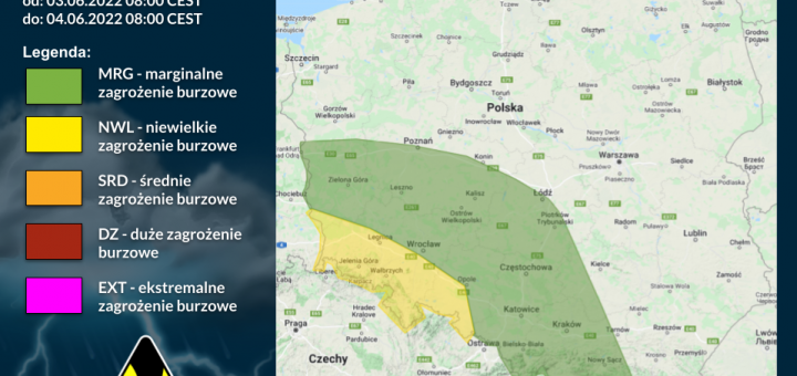 Prognoza burzowa na 3.06.2022 i noc z 3/4.06.2022