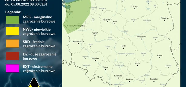 Prognoza burzowa na 4.08.2022 i noc z 4/5.08.2022