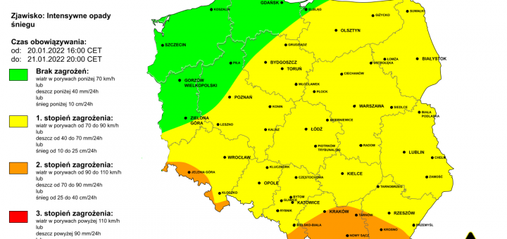 Ostrzeżenie pogodowe przed intensywnymi opadami śniegu - 20/21 i 21.01.2023