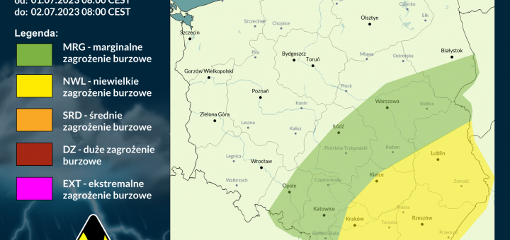 Prognoza burzowa na 1.07.2023 i noc z 1/2.07.2023