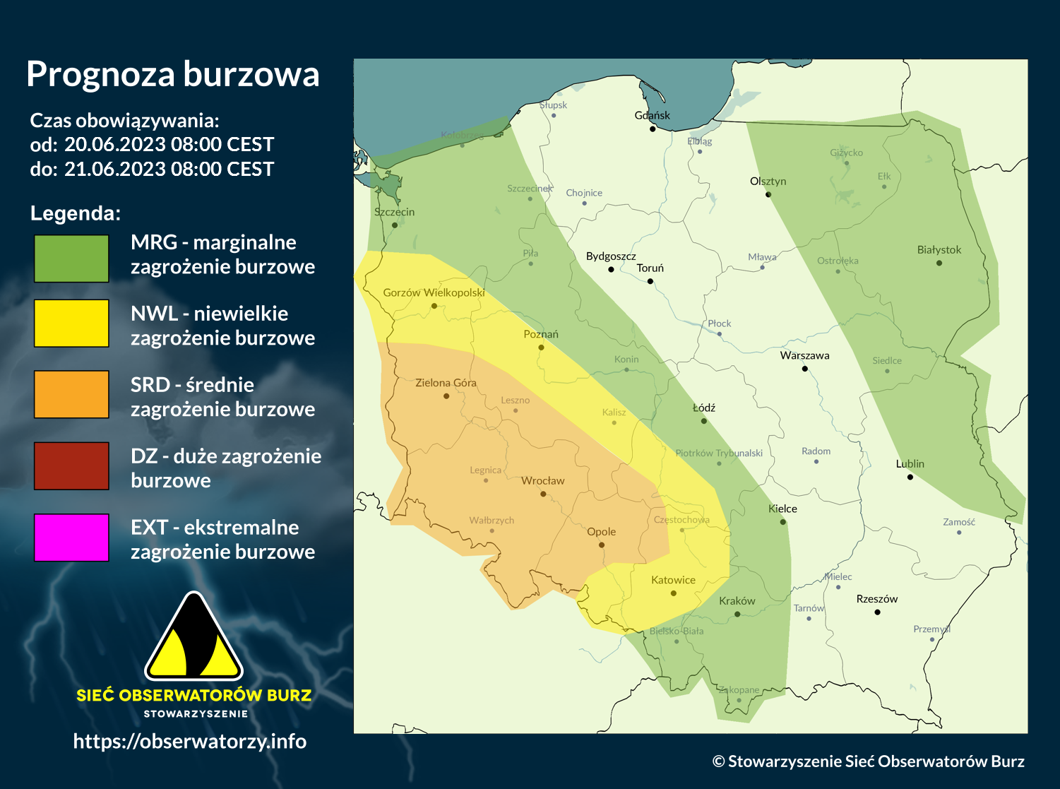 Prognoza burzowa na 20.06.2023 Mapa burzowa gdzie jest burza