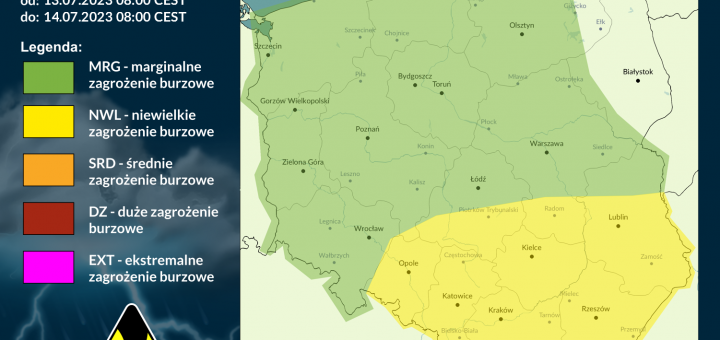 Prognoza burzowa na 13.07.2023 i noc z 13/14.07.2023