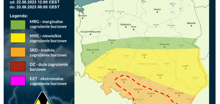 Prognoza burzowa na 22.08.2023 i noc z 22/23.08.2023