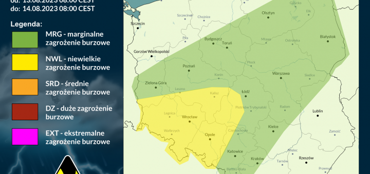 Prognoza burzowa na 13.08.2023 i noc z 13/14.08.2023