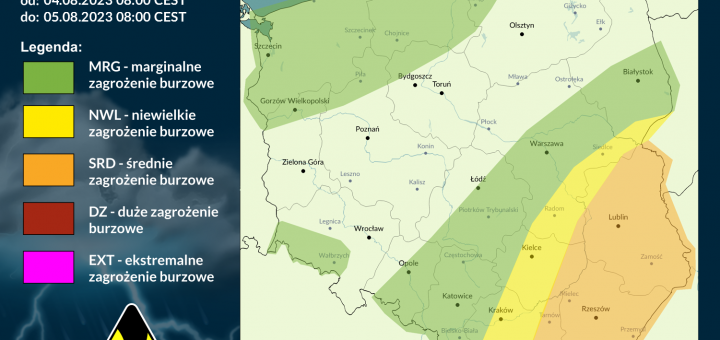 Prognoza burzowa na 4.08.2023 i noc z 4/5.08.2023