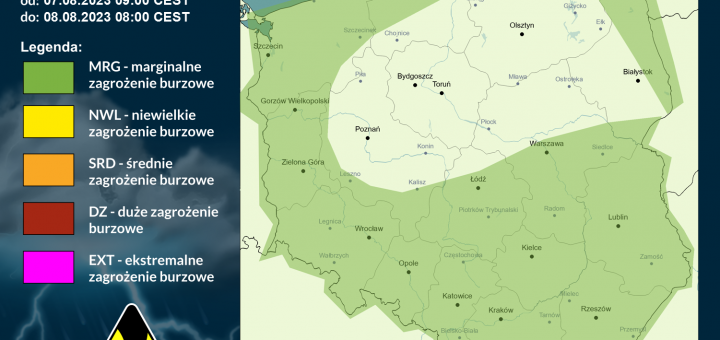 Prognoza burzowa na 7.08.2023 i noc z 7/8.08.2023