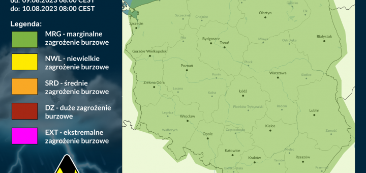 Prognoza burzowa na 9.08.2023 i noc z 9/10.08.2023