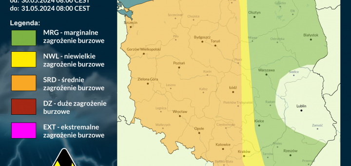 Prognoza burzowa na 30.05.2024 i noc z 30/31.05.2024