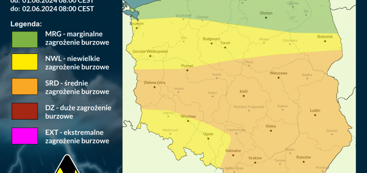 Prognoza burzowa na 1.06.2024 i noc z 1/2.06.2024