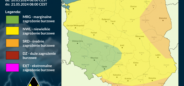 Prognoza burzowa na 20.05.2024 i noc z 20/21.05.2024