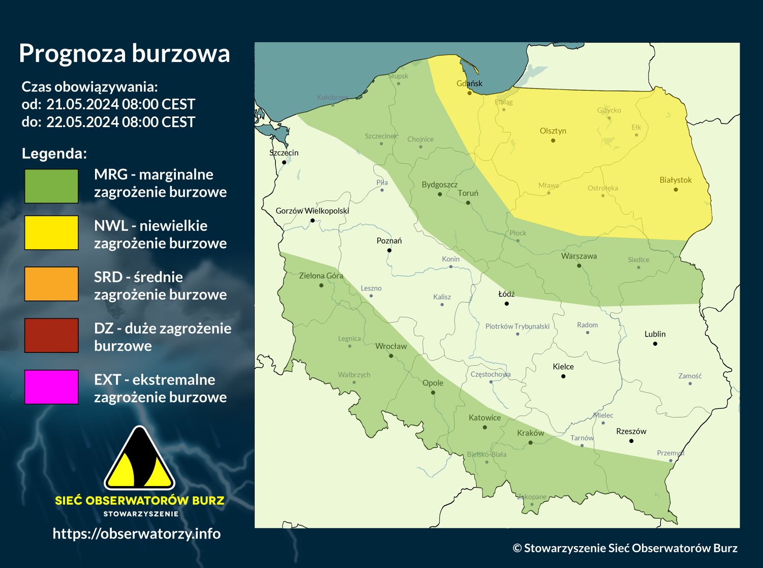 Prognoza burzowa na 21.05.2024 i noc  21/22.05.2024