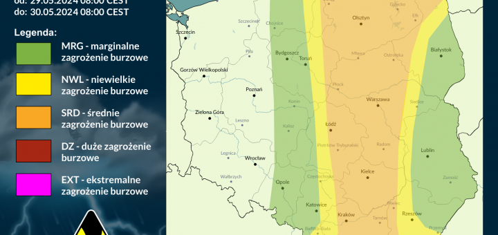 Prognoza burzowa na 29.05.2024 i noc z 29/30.05.2024