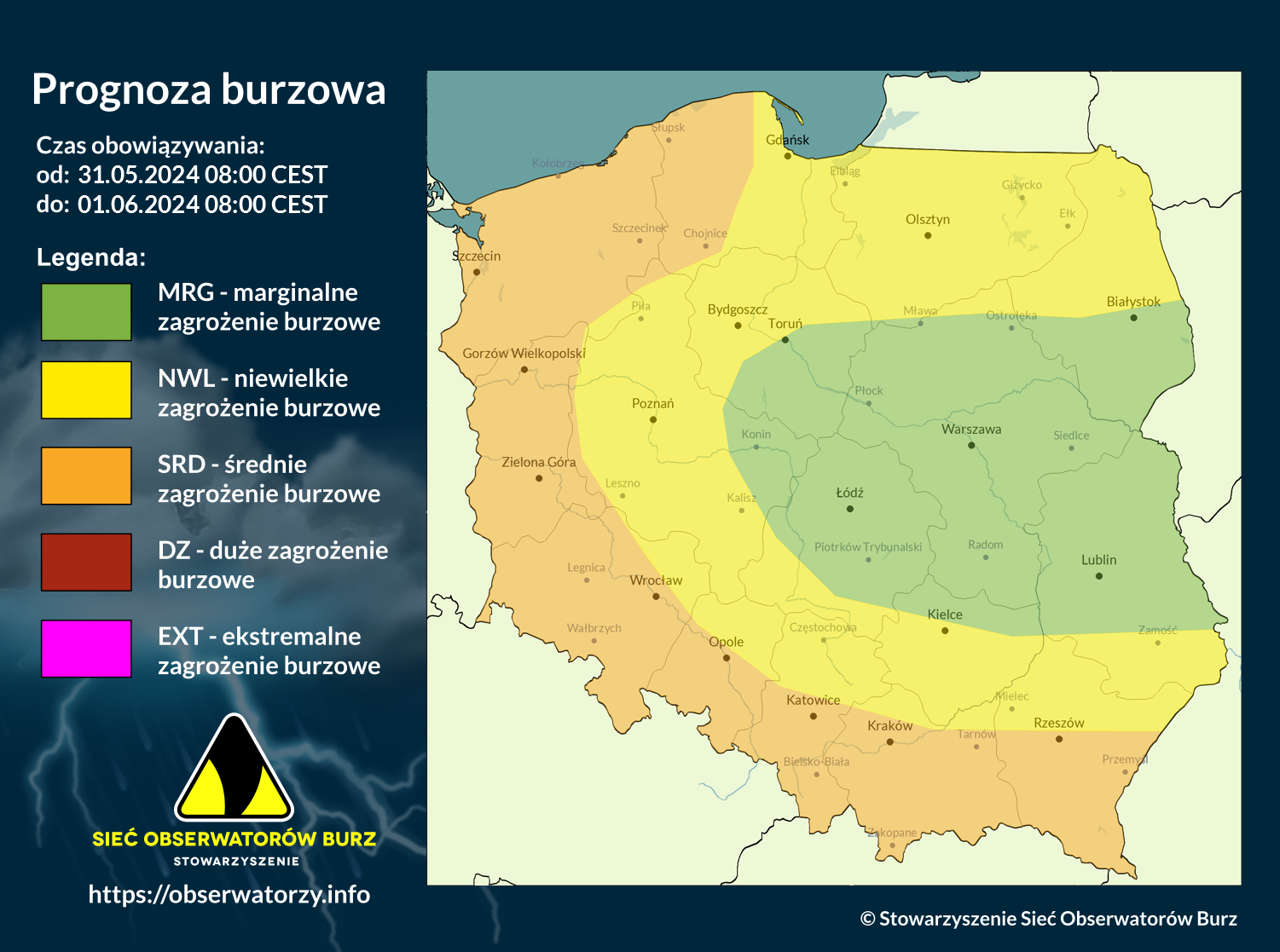 Prognoza burzowa na 31.05.2024 i noc z 31.05/1.06.2024