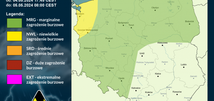 Prognoza burzowa na 4.05.2024 i noc z 4/5.05.2024