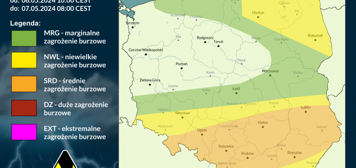 Prognoza burzowa na 6.05.2024 i noc z 6/7.05.2024