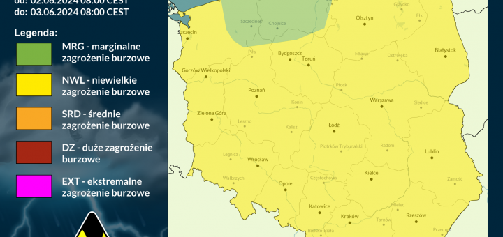 Prognoza burzowa na 2.06.2024 i noc z 2/3.06.2024