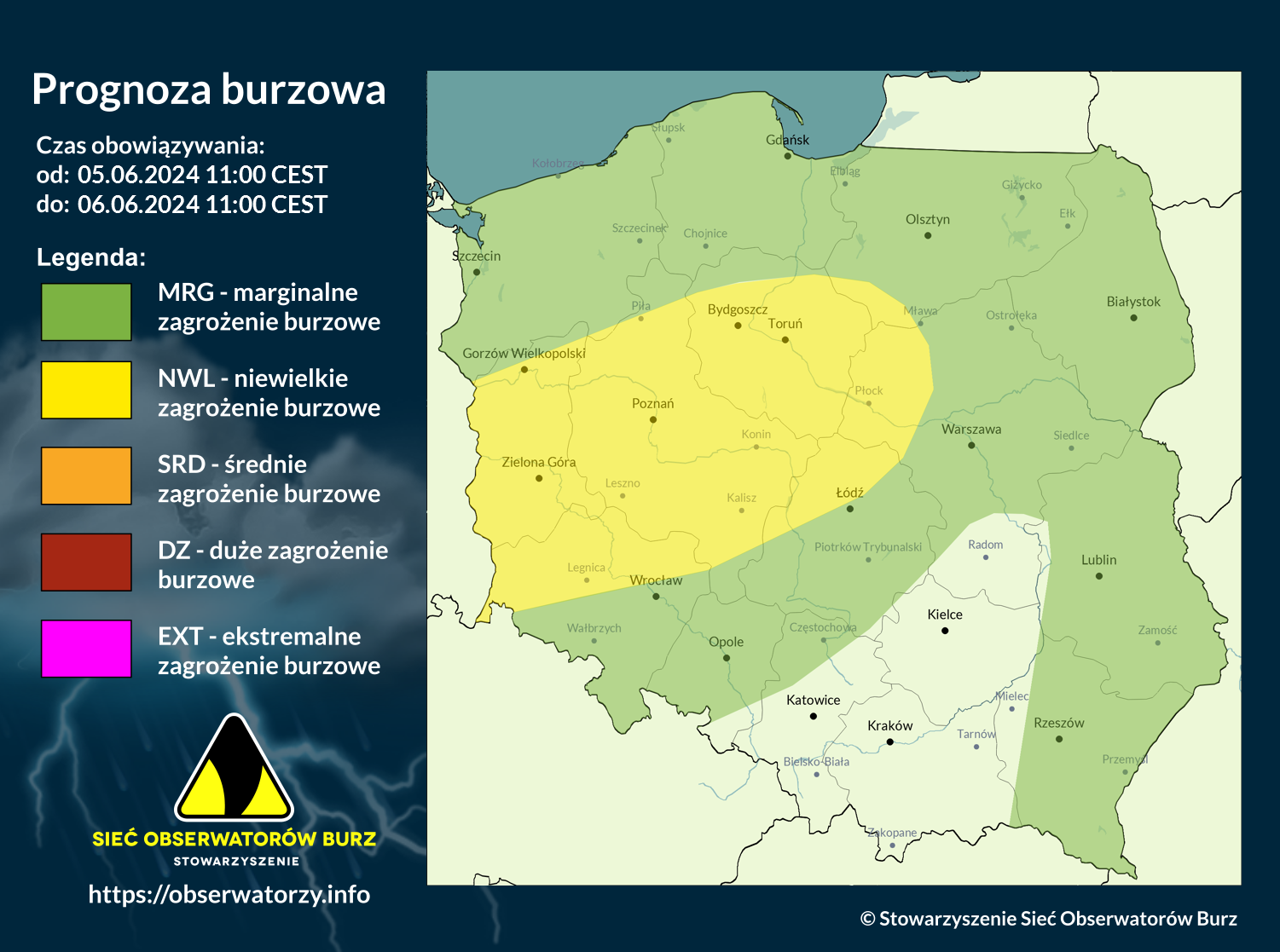 Prognoza burzowa na 5.06.2024 i noc z 5/6.06.2024