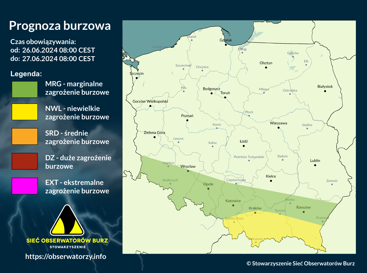 Prognoza burzowa na 26.06.2024 i noc z 26/27.06.2024