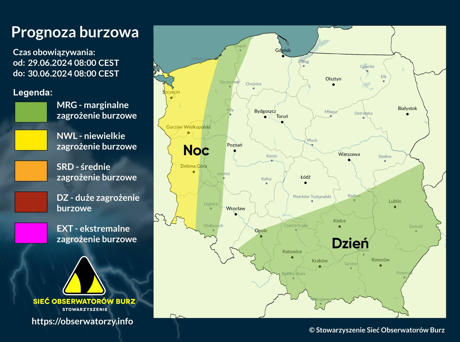 Prognoza burzowa na 29.06.2024 i noc z 29/30.06.2024
