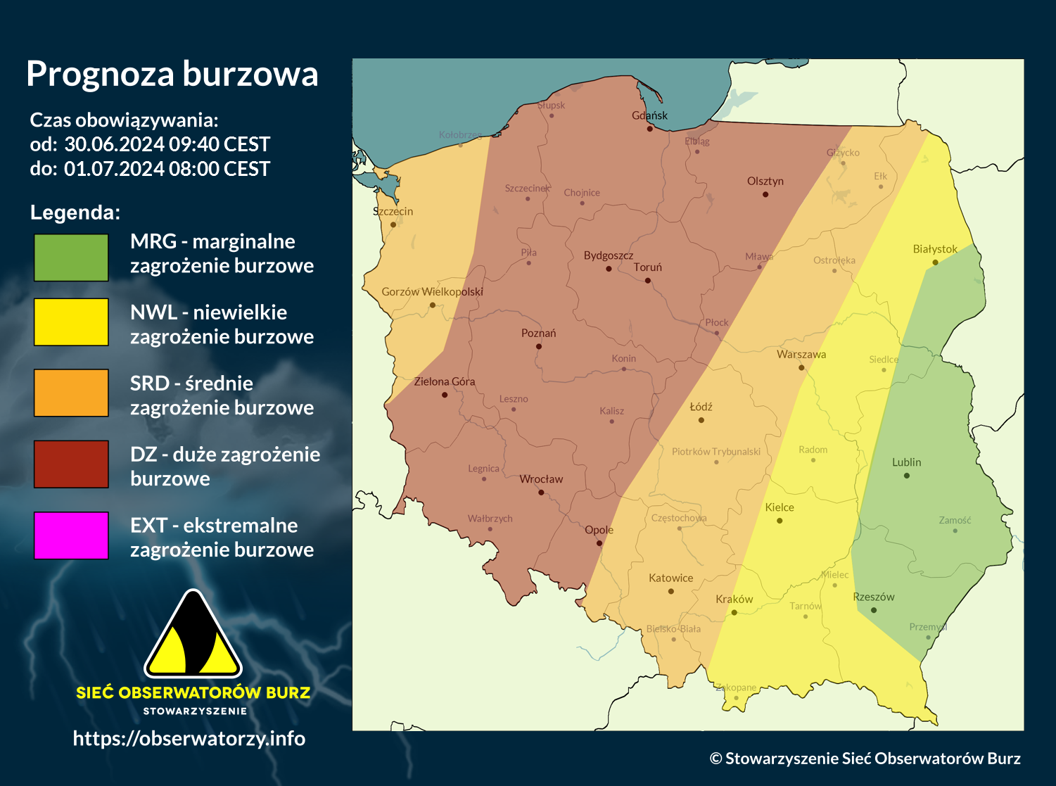 Prognoza burzowa na 30.06.2024 i noc z 30.06/1.07.2024