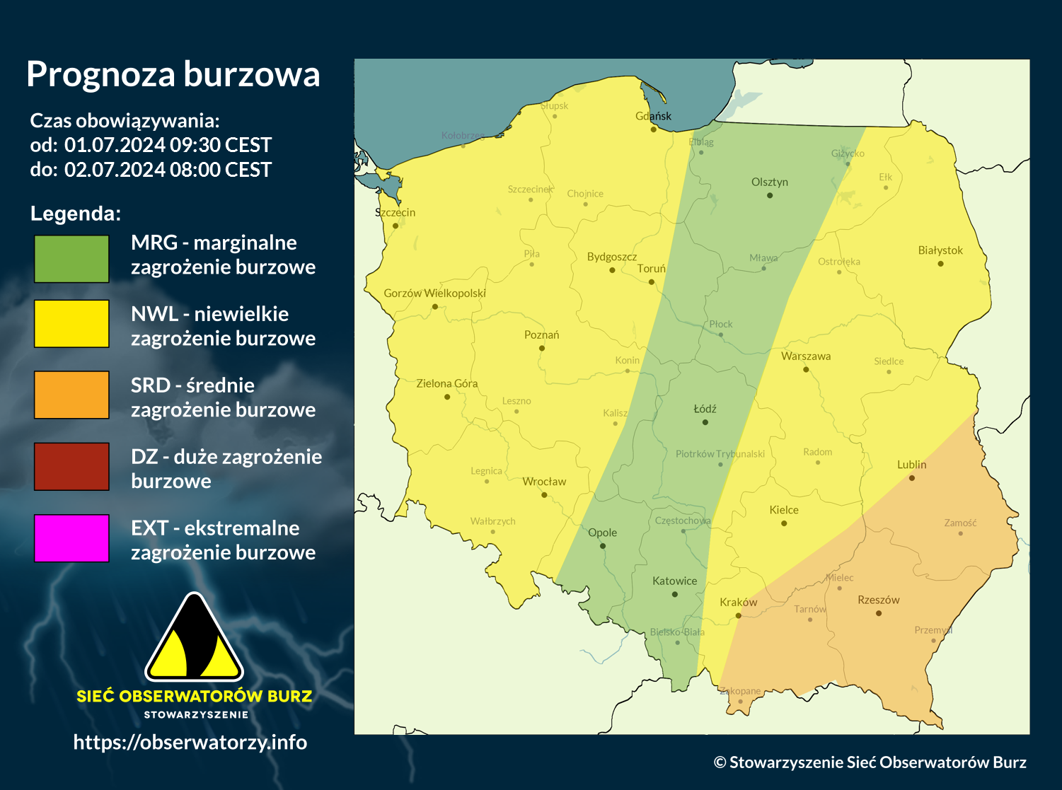 Prognoza burzowa na 1.07.2024 i noc z 1/2.07.2024 [AKTUALIZACJA]