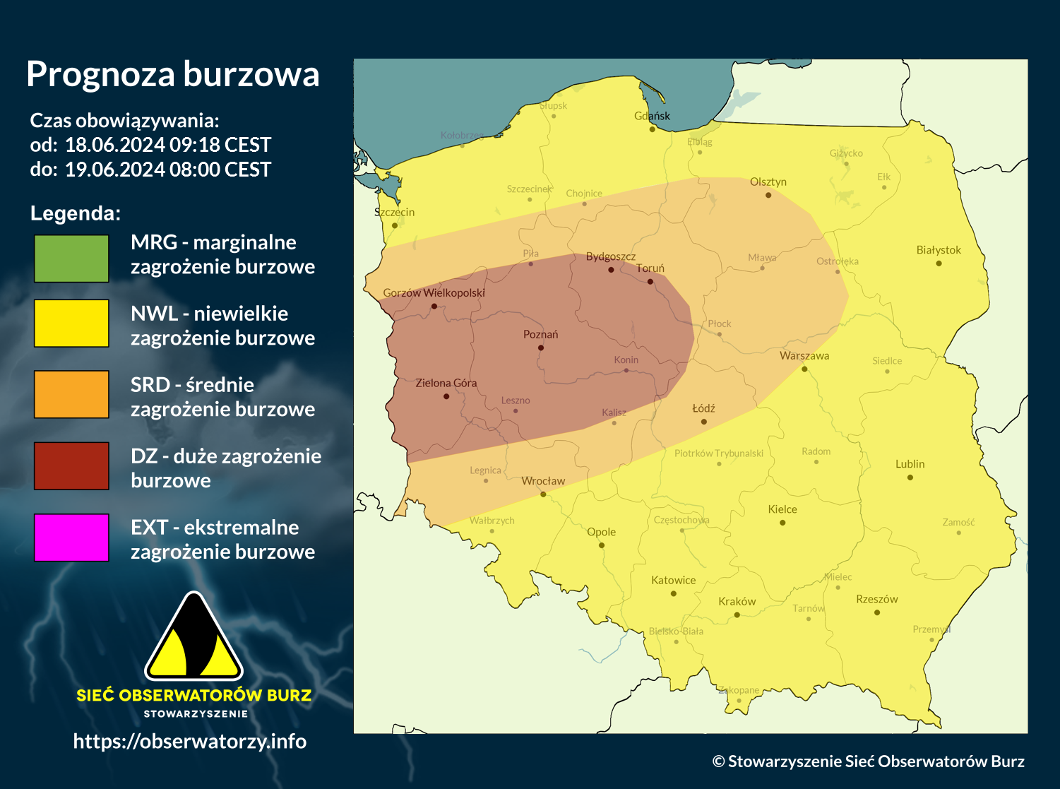 Prognoza burzowa na 18.06.2024 i noc z 18/19.06.2024 [AKTUALIZACJA]