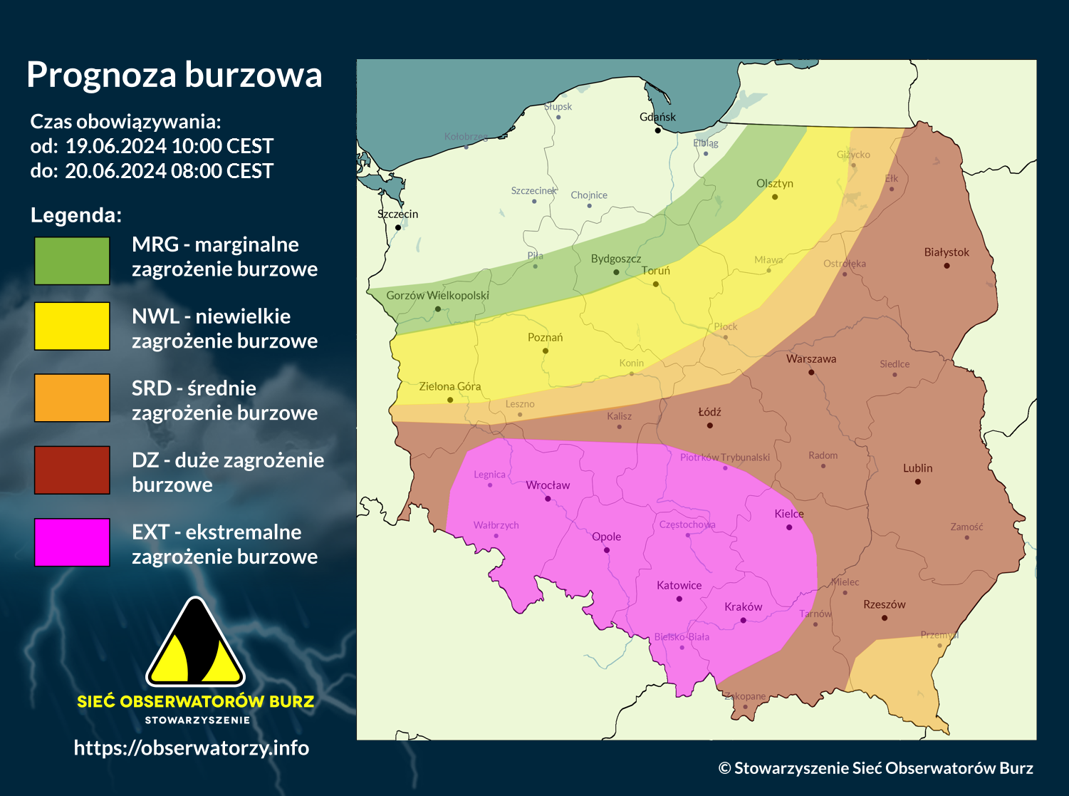 Prognoza burzowa na 19.06.2024 i noc z 19/20.06.2024 [AKTUALIZACJA]