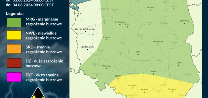 Prognoza burzowa na 3.06.2024 i noc z 3/4.06.2024