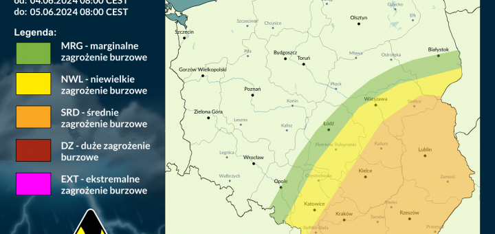 Prognoza burzowa na 4.06.2024 i noc z 4/5.06.2024