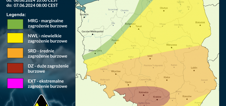 Prognoza burzowa na 6.06.2024 i noc z 6/7.06.2024 - aktualizacja