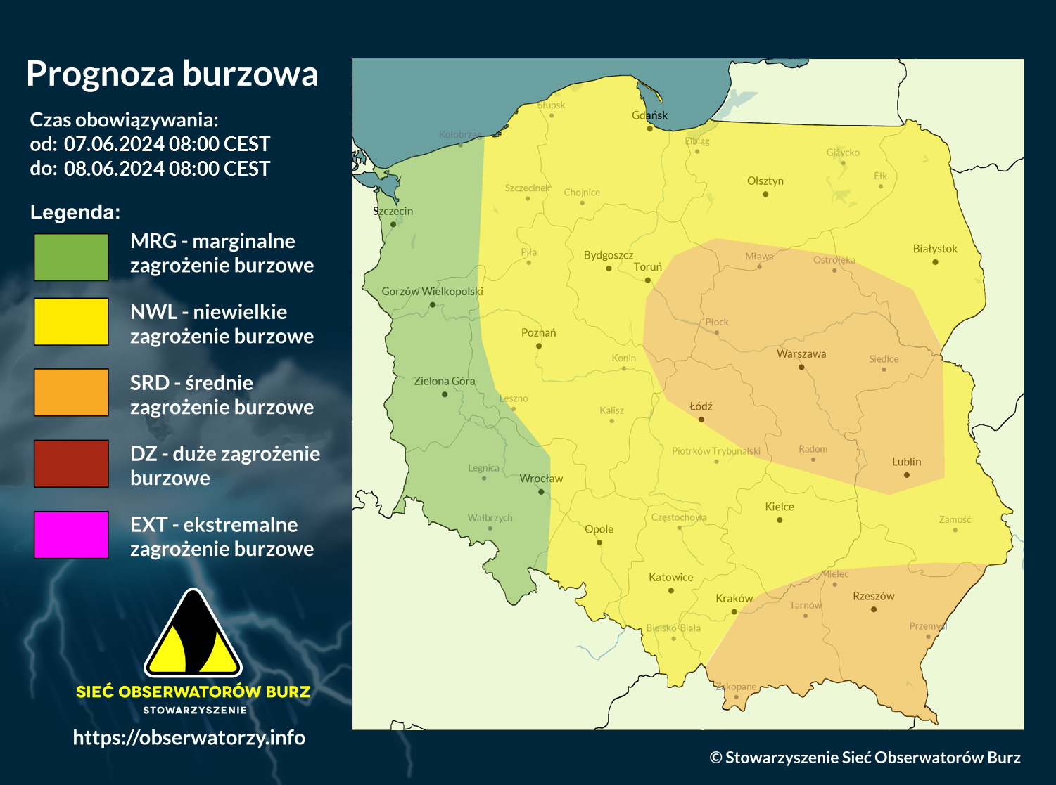 Prognoza burzowa na 7.06.2024 i noc z 7/8.06.2024