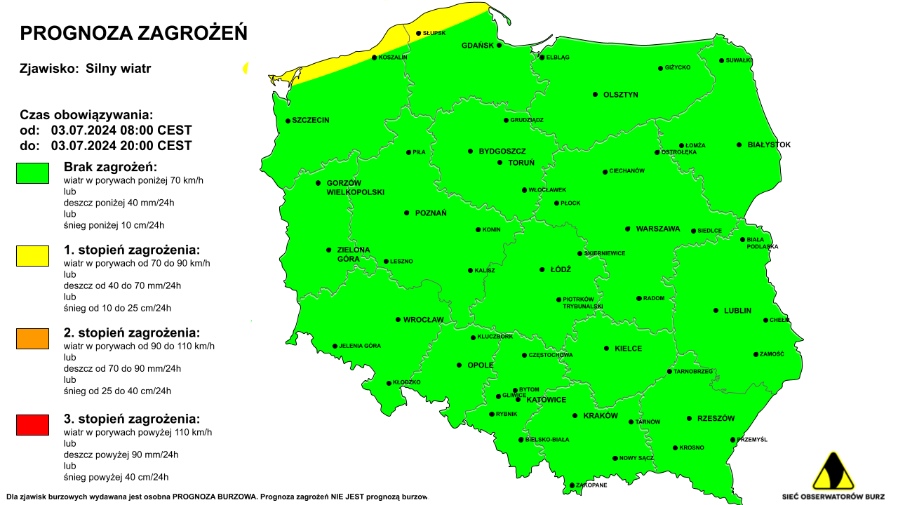 Prognoza burzowa na 4.07.2024 i noc z 4/5.07.2024