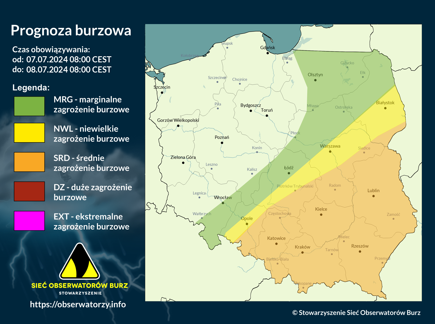 Prognoza burzowa na 7.07.2024 i noc z 7/8.07.2024