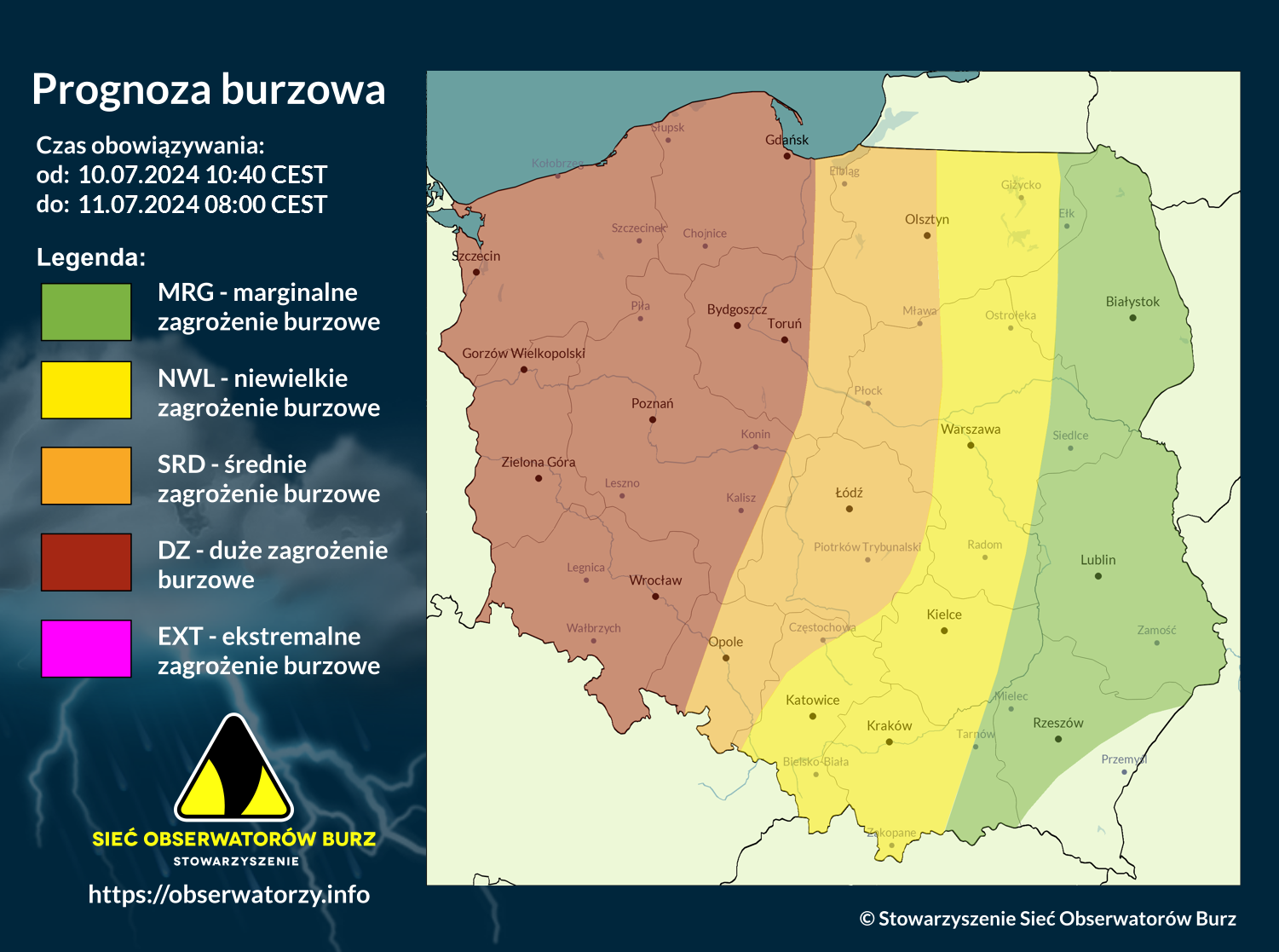 Prognoza burzowa na 10.07.2024 i noc z 10/11.07.2024 [AKTUALIZACJA]