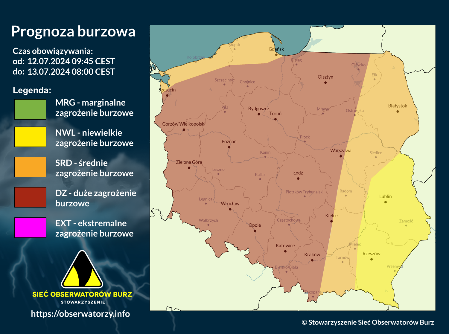 Prognoza burzowa na 12.07.2024 i noc z 12/13.07.2024 [AKTUALIZACJA]