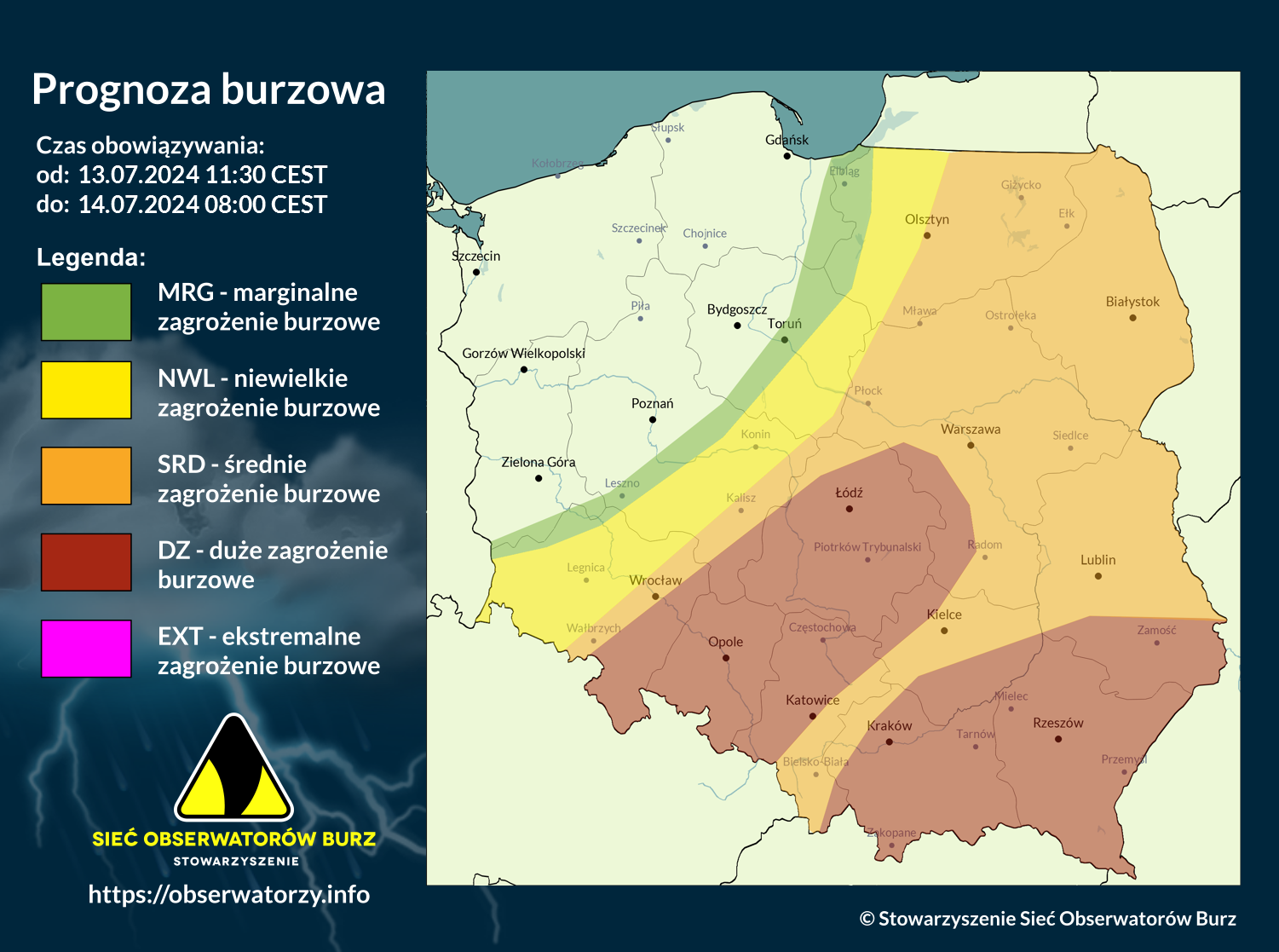 Prognoza burzowa na 13.07.2024 i noc z 13/14.07.2024 [AKTUALIZACJA]