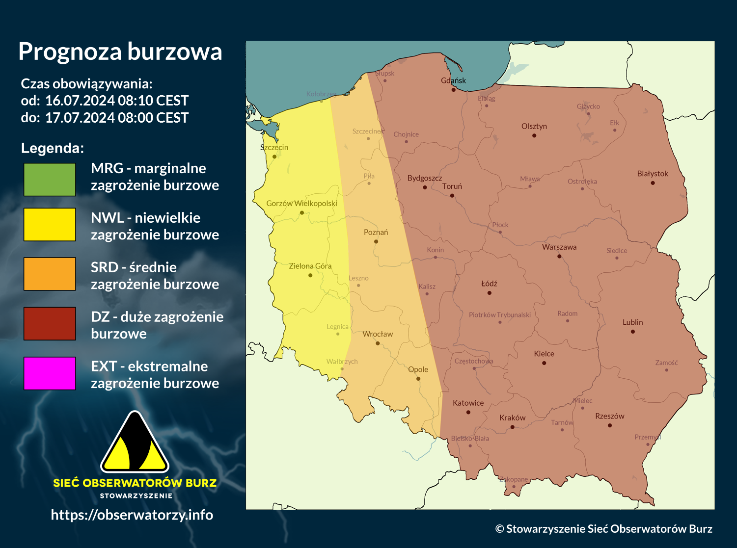 Prognoza burzowa na 16.07.2024 i noc z 16/17.07.2024 [AKTUALIZACJA]