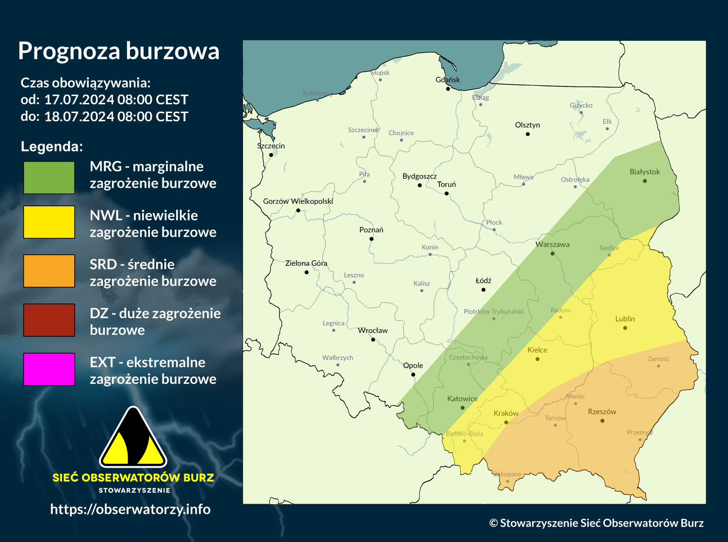 Prognoza burzowa na 17.07.2024 i noc z 17/18.07.2024