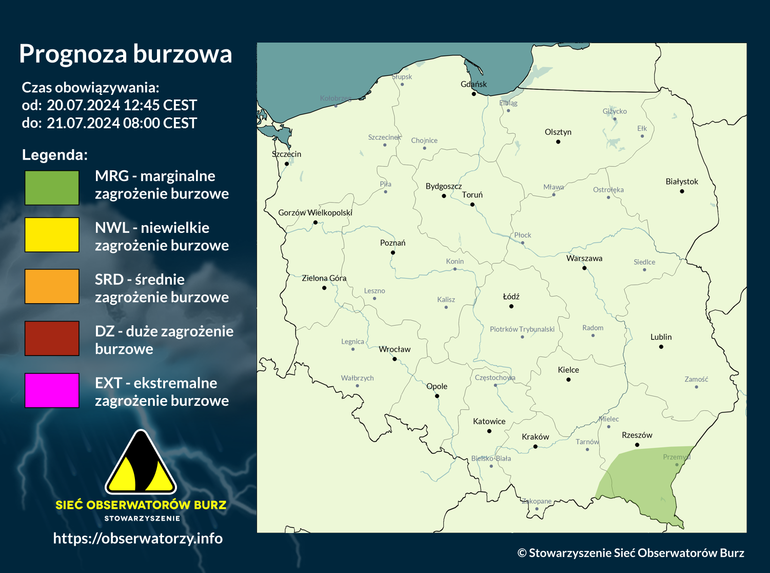 Prognoza burzowa na 20.07.2024 i noc z 20/21.07.2024