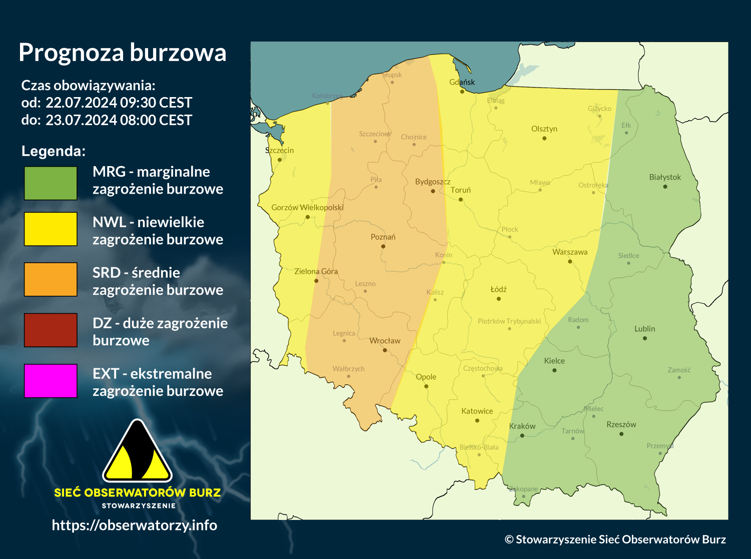 Prognoza burzowa na 22.07.2024 i noc z 22/23.07.2024 [AKTUALIZACJA]