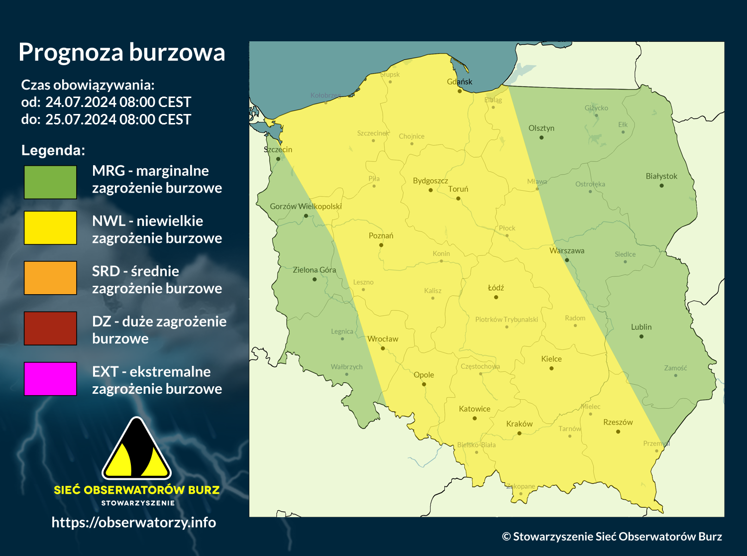 Prognoza burzowa na 24.07.2024 i noc z 24/25.07.2024