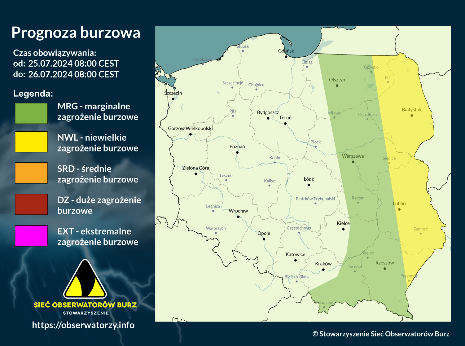 Prognoza burzowa na 25.07.2024 i noc z 25/26.07.2024