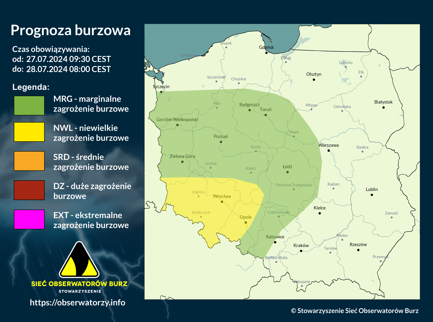 Prognoza burzowa na 27.07.2024 i noc z 27/28.07.2024