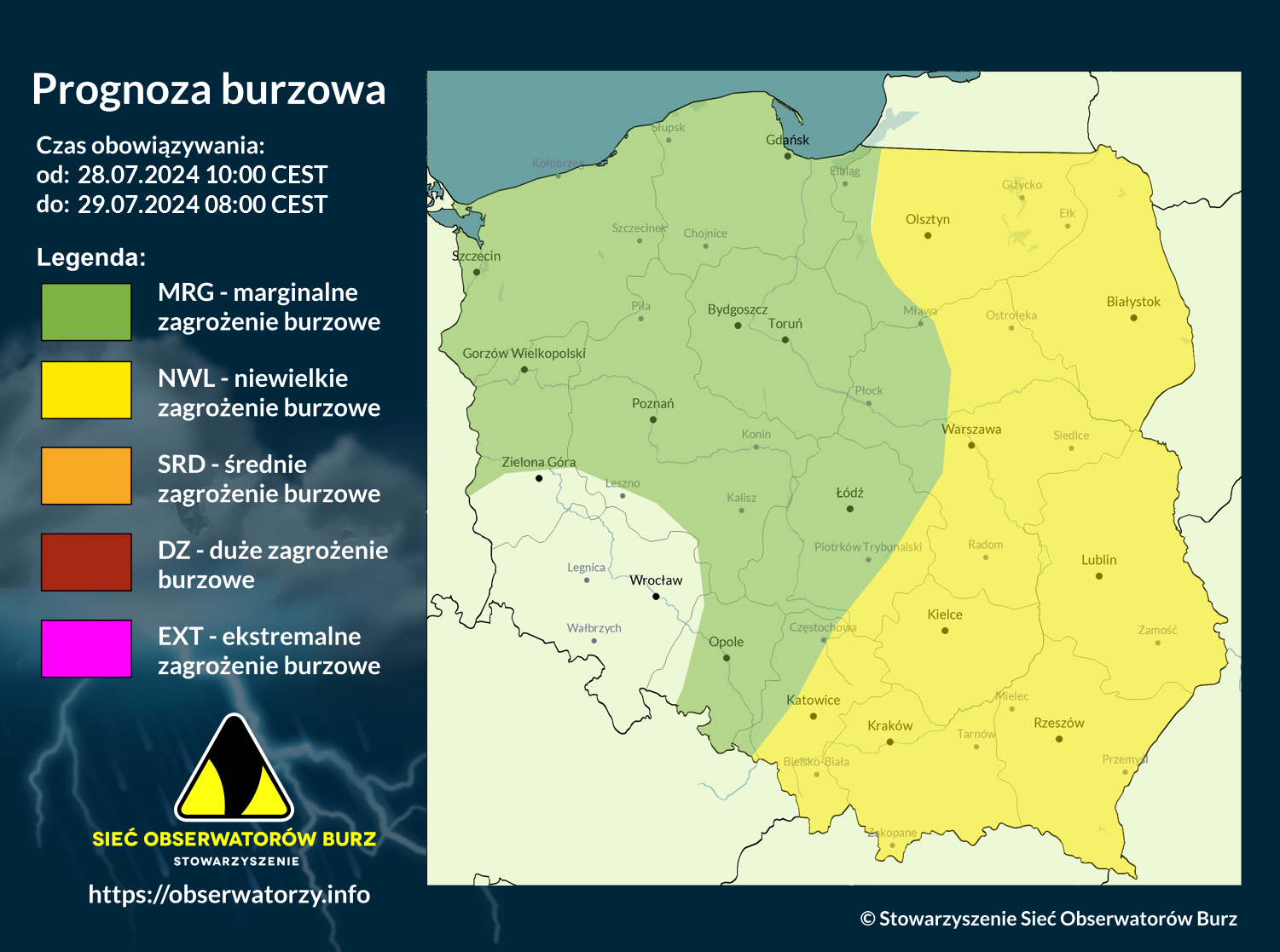 Prognoza burzowa na 28.07.2024 i noc z 28/29.07.2024 [AKTUALIZACJA]