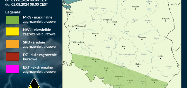 Prognoza burzowa na 1.08.2024 i noc z 1/2.08.2024