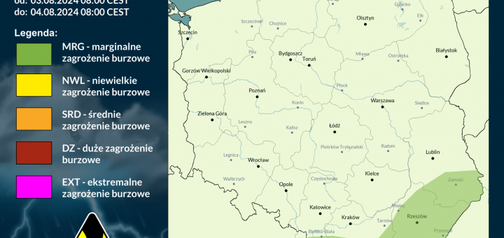 Prognoza burzowa na 3.08.2024 i noc z 3/4.08.2024