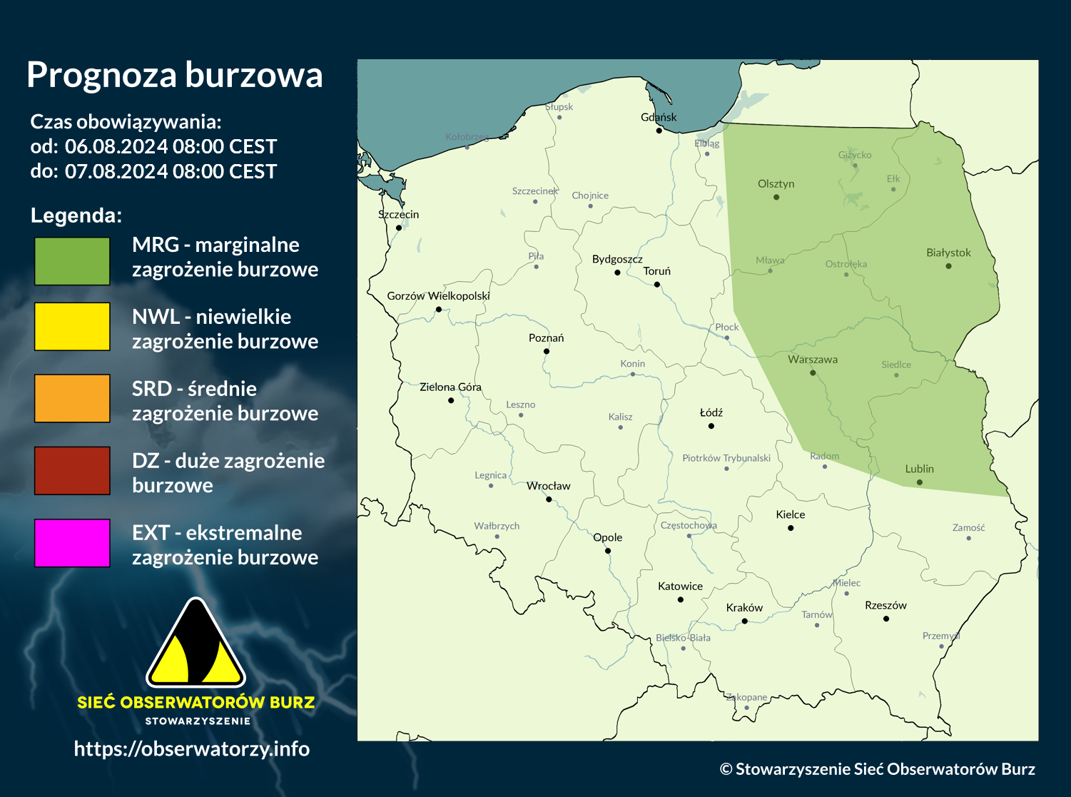 Prognoza burzowa na 6.08.2024 i noc z 6/7.08.2024