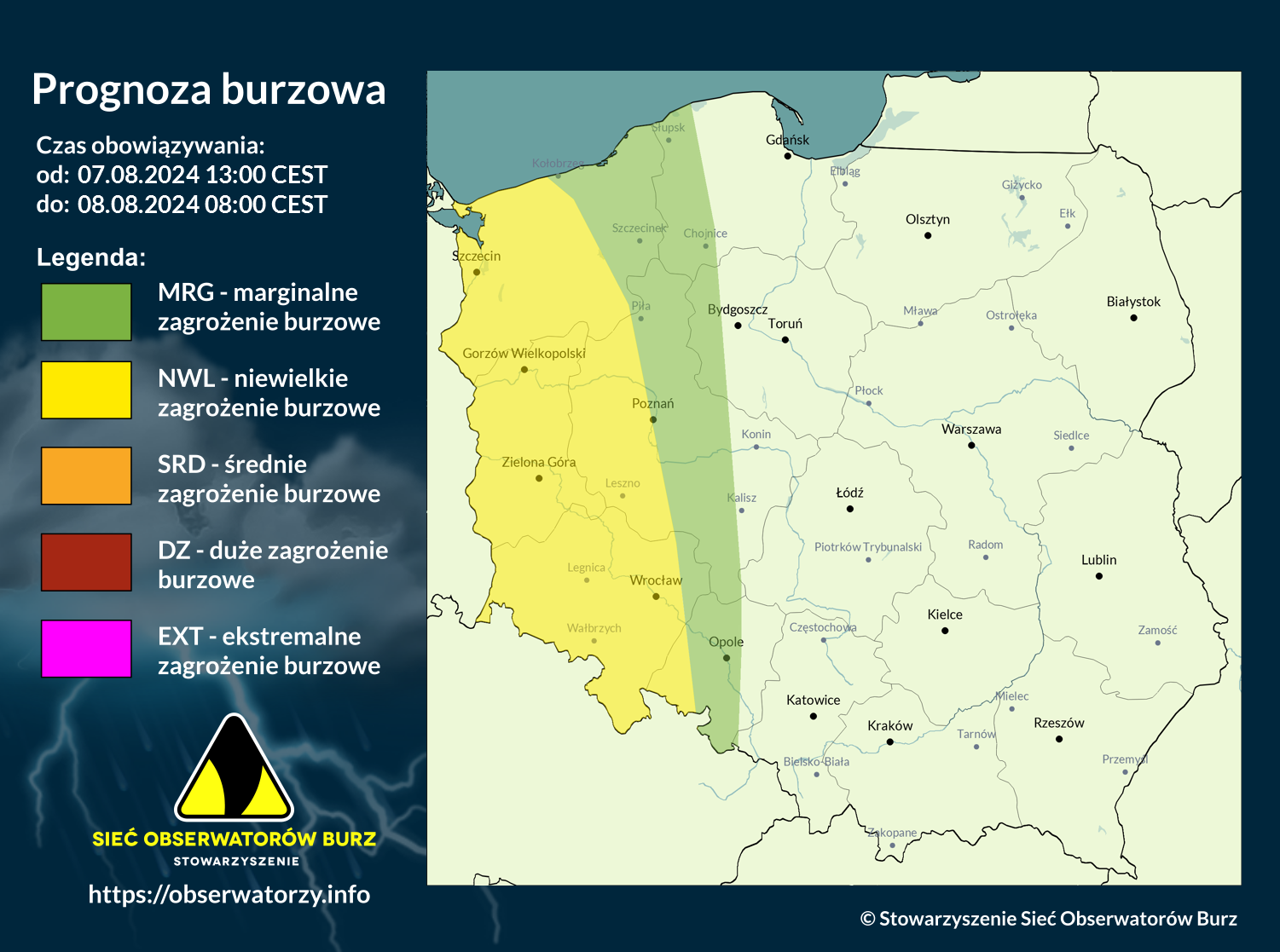 Prognoza burzowa na 7.08.2024 i noc z 7/8.08.2024 [AKTUALIZACJA]